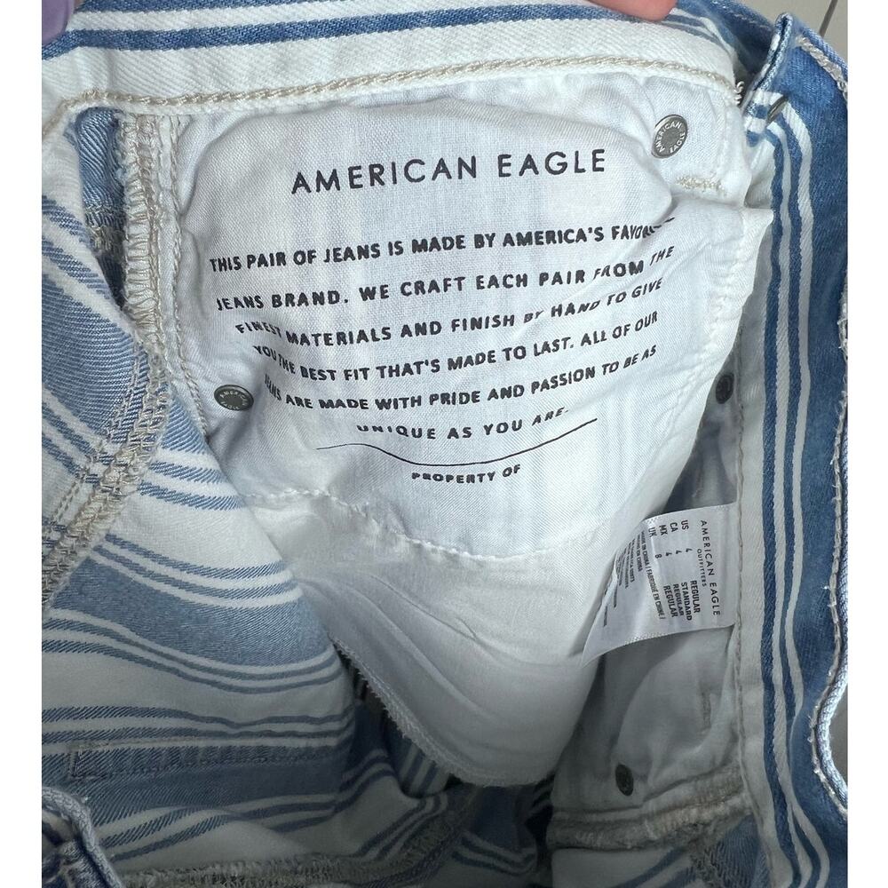 American Eagle Jeans White/Blue Striped Size 4 Regular 100% Cotton - Picture 6 of 11